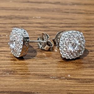 Clear & pink CZ pave stud earrings sterling silver